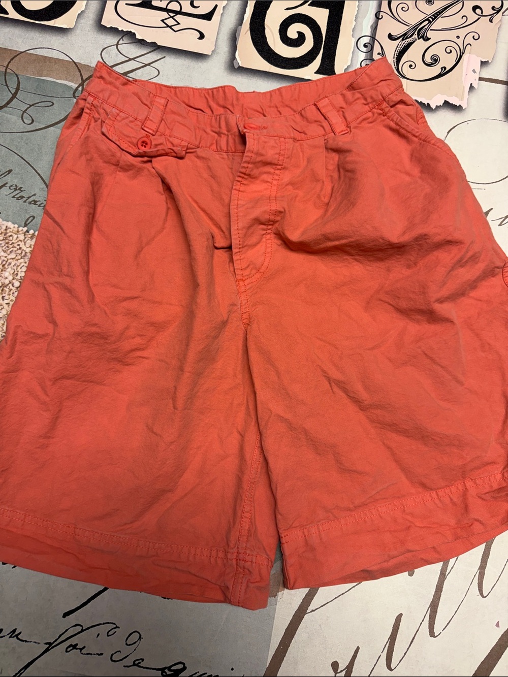 Free People Coral Orange High-Rise Casual Bermuda Shorts